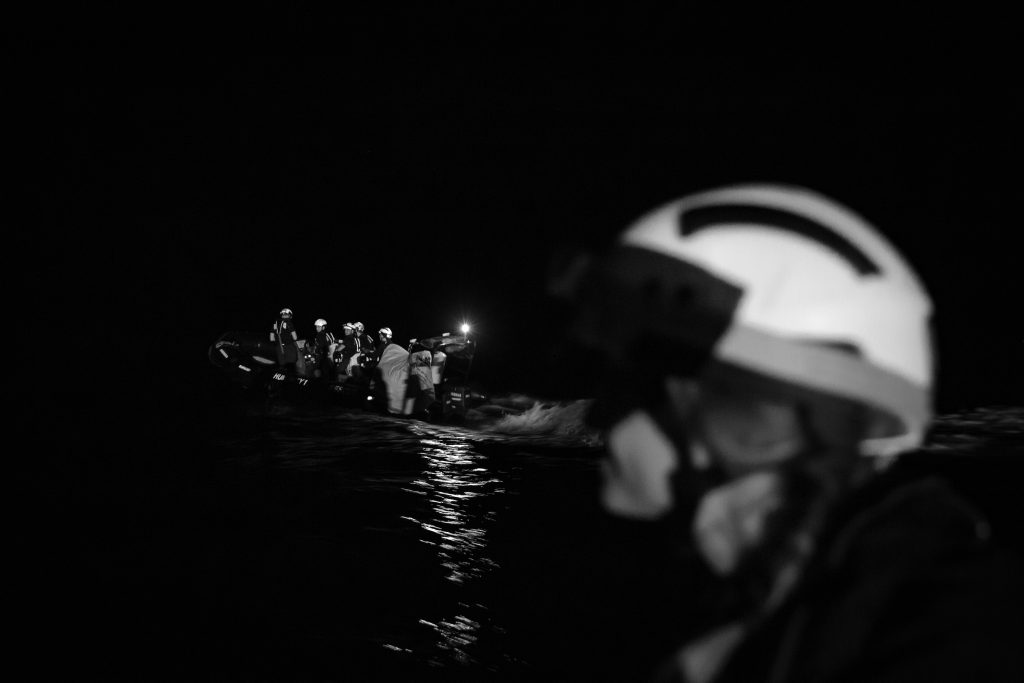 RHIB sets off to rescue the boat in distress. 75